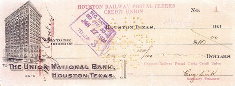 Our first check, dated January 10, 1934.